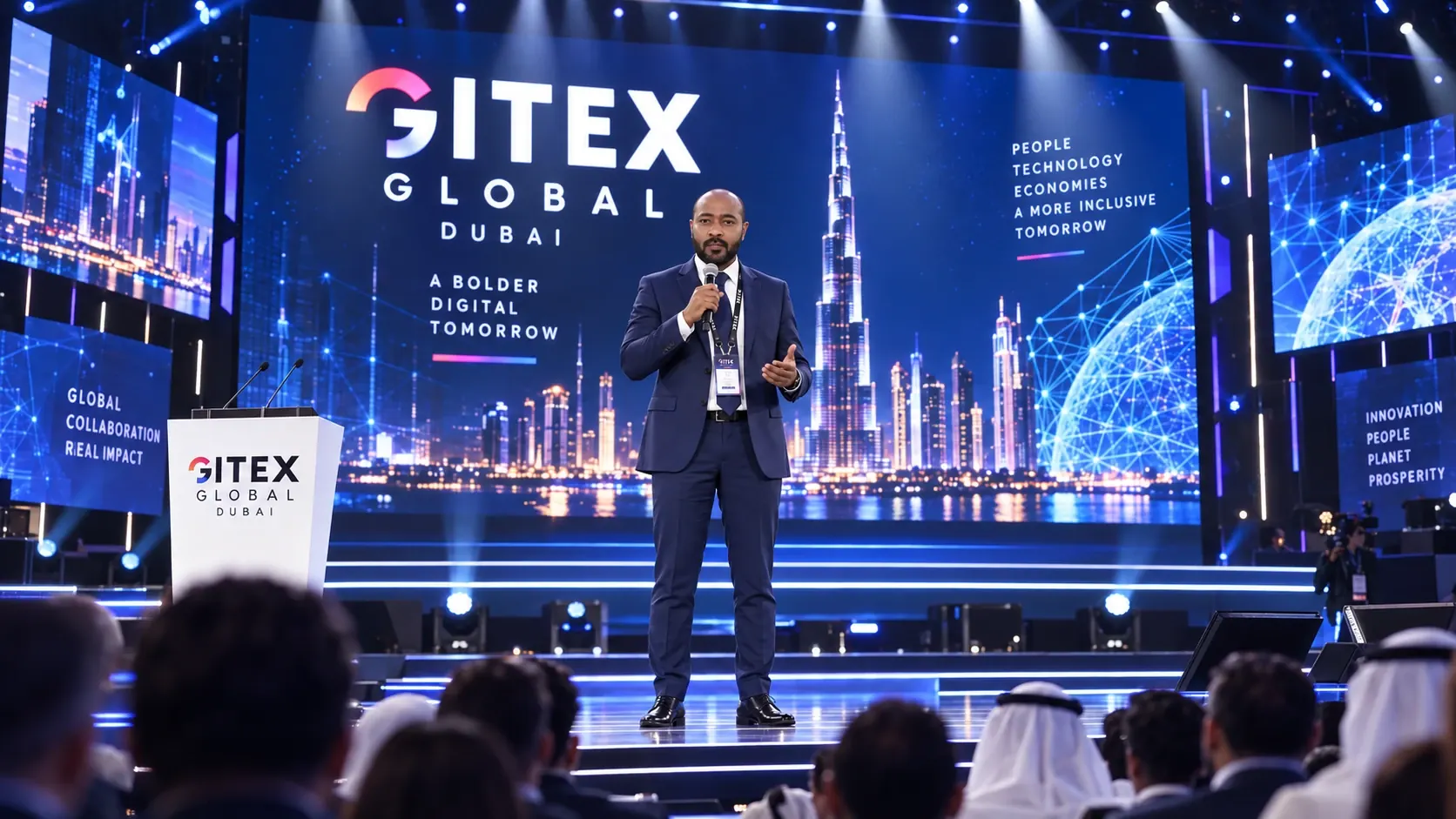Habib Mehmoodi speaking on the GITEX Global stage in Dubai